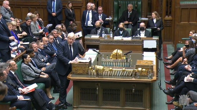 Prime Minister Boris Johnson speaks during Prime Minister's Questions in the House of Commons,