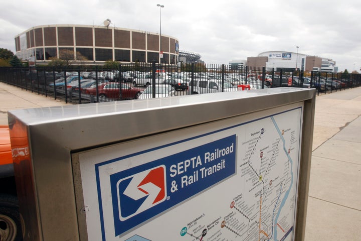 In this Friday, Oct. 30, 2009 file photo, a SEPTA transit map is shown outside the Pattison subway station near the Wachovia Spectrum, left, and the Wachovia center, right in Philadelphia.