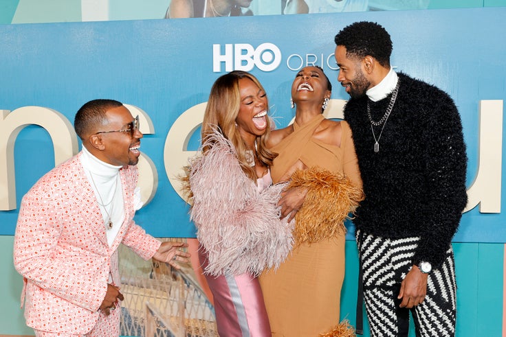 Prentice Penny, Yvonne Orji, Issa Rae, and Jay Ellis attend HBO's final season premiere of "Insecure" at Kenneth Hahn Park on Oct. 21 in Los Angeles, California.