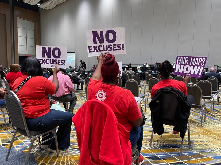 Michigan activists object to proposed state legislative and congressional maps at a hearing in Detroit on Oct. 20. The maps, they argue, would dilute votes in the nation's largest Black-majority city.