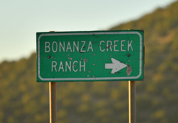 A sign points to the direction of the Bonanza Creek Ranch where cinematographer Halyna Hutchins was fatally shot while filming the movie "Rust."