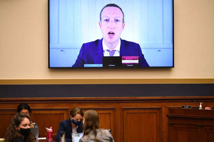 In this July 29, 2020 file photo, Facebook CEO Mark Zuckerberg testifies remotely during a House Judiciary subcommittee on antitrust on Capitol Hill, in Washington.