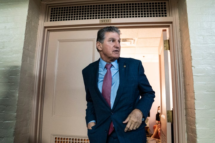 Sen. Joe Manchin, D-W.Va., departs after a meeting with Sen. Kyrsten Sinema, D-Ariz., and White House officials on Capitol Hill on Thursday, Oct. 21, 2021 in Washington, DC. (Photo by Jabin Botsford/The Washington Post via Getty Images)