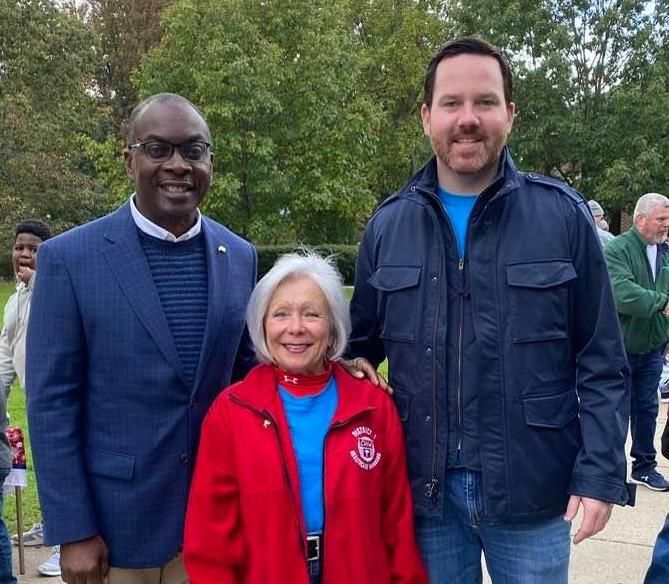 Mayor Byron Brown, left, and Buffalo Common Councilman Chris Scanlon, right, join CWA Local 1133 official Terri Legierski at the Mercy Hospital picket line on Saturday.