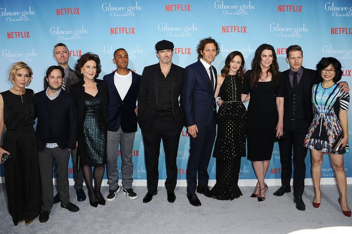 Cast members Liza Weil, Danny Strong, Sean Gunn, Kelly Bishop, Yanic Truesdale, Scott Patterson, Tanc Sade, Alexis Bledel, Lauren Graham, Matt Czuchry and Keiko Agena attend the premiere of "Gilmore Girls: A Year in the Life" in 2016.