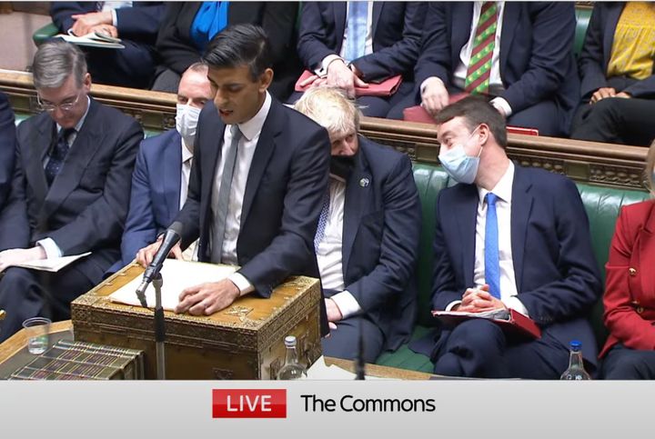 Rees-Mogg (far-left) claimed Tories weren't wearing masks because of their 'fraternal spirit' among each other