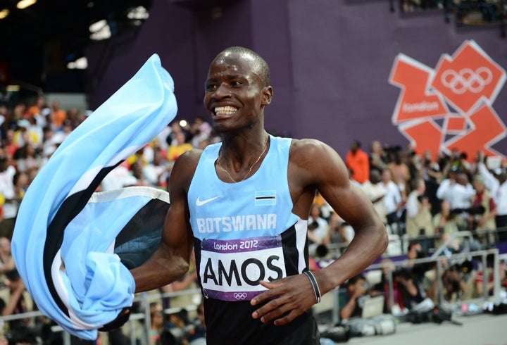 Botswana's Nijel Amos celebrates after winning the silver medal in the men's 800 during the London 2012 Olympic Games on Aug. 9, 2012 in London.