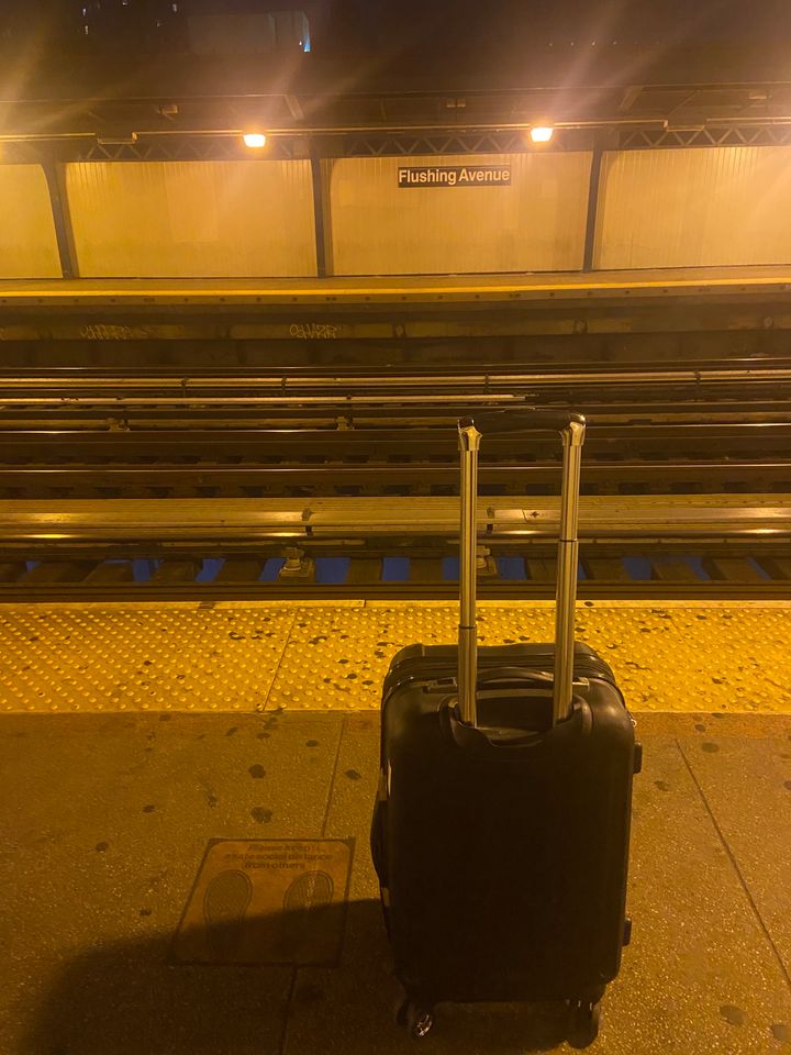 The author's suitcase picture she shared on her way to the airport.