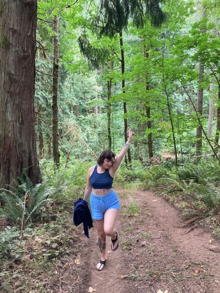 The author in the woods in Oregon (taken by Ann).