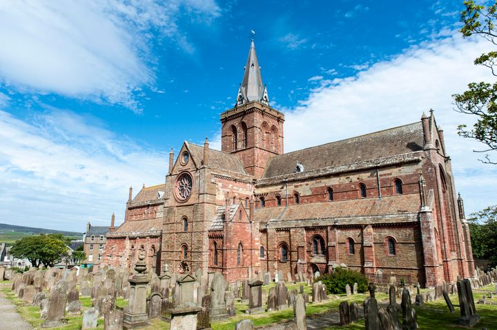 St. Magnus Cathedral in Kirkwall on the Orkney Islands off the coast of Scotland.