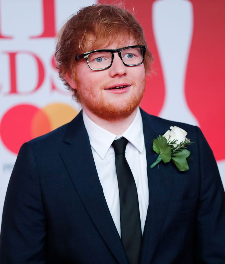 Ed Sheeran arrives at the Brit Awards at the O2 Arena in London, Britain, February 21, 2018. REUTERS/Eddie Keogh