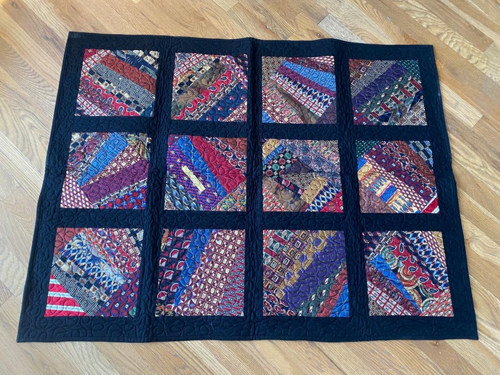 The author's mom surprised him and his brothers with quilts made out of their dad's tie collection.