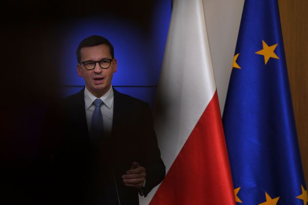 Poland's Prime Minister Mateusz Morawiecki speaks during a press conference at the end of the second...