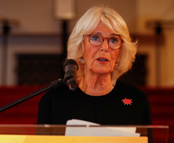 Camilla, Duchess of Cornwall speaks during a reception for the Shameless! Festival on Oct. 27 in London.