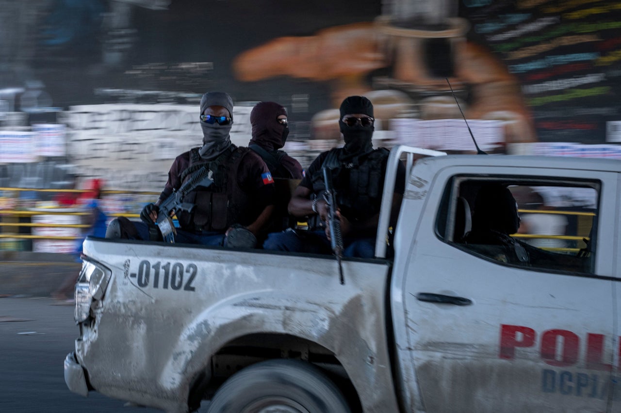 Haitian National Police patrols the streets during the third day of a general strike amid a lack of transportation and a fuel shortage in Port-au-Prince, Haiti, on Wednesday.