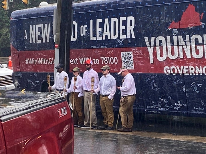 The anti-Donald Trump group The Lincoln Project took credit Friday for five people appearing with tiki torches at a Charlottesville campaign stop by Virginia’s GOP candidate for governor.