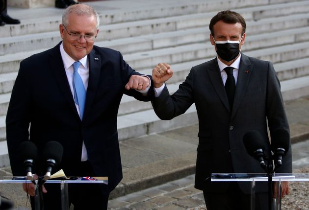 Emmanuel Macron et Scott Morrison, ici à l'Élysée à Paris, le 15 juin 2021.