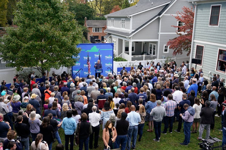 Terry McAuliffe speaks to supporters during a rally in Richmond on Sunday.