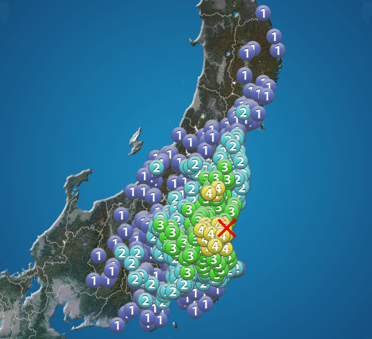 実際に観測された震度の情報