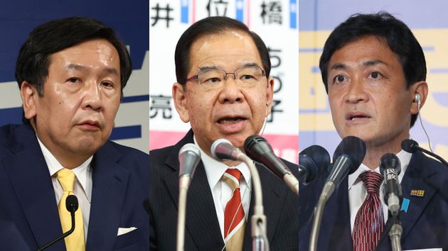 （左から）枝野幸男氏、志位和夫氏、玉木雄一郎氏