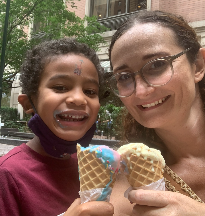 The author with her son. "Now I can enjoy time with my son when he has a day off from school, rather than stressing about backup child care," she says.