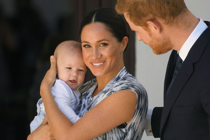 The Duke and Duchess of Sussex pictured with their son, Archie Mountbatten-Windsor, at a meeting with Archbishop Desmond Tutu during their royal tour of South Africa on Sept. 25, 2019, in Cape Town, South Africa.