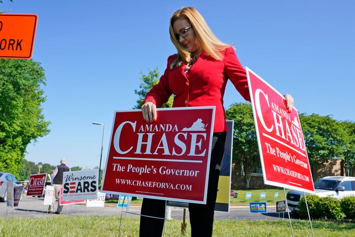 State Sen. Amanda Chase (R), a self-described "Trump in heels," campaigned hard for Youngkin late in the race, and became a key surrogate who spread conspiracy theories that appealed to conservative voters so Youngkin himself didn't have to.