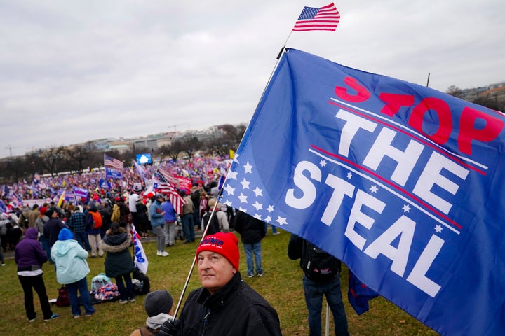 Supporters of Donald Trump gather near the Washington Monument before a Jan. 6 rally as Congress prepared to affirm President-elect Joe Biden's victory.