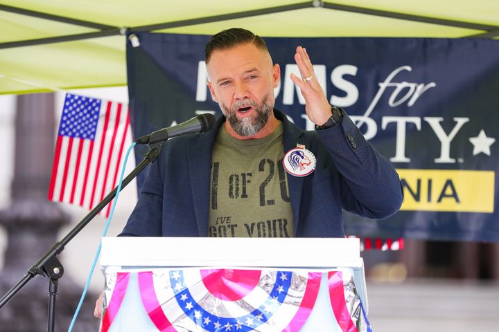 Steve Lynch, Republican candidate for Northampton County executive, speaks at a Moms for Liberty rally at the Pennsylvania State Capitol in Harrisburg, Pennsylvania, last month. He lost his bid for county executive on Tuesday.