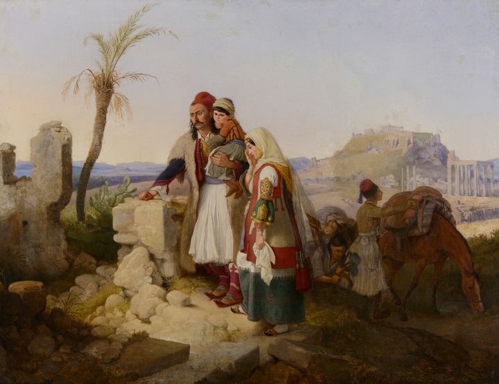Peter Heinrich Lambert von Hess (1792-1871) Επιστροφή ελληνικής οικογένειας 1837 Ελαιογραφία σε καμβά 62x81εκ