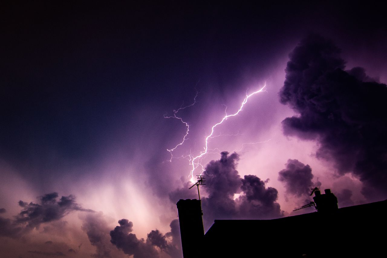Lightning in the sky in Stoke-On-Trent, UK.