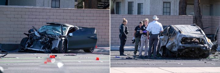 Los investigadores de la Policía Metropolitana de Las Vegas trabajan en la escena de un accidente fatal el martes 2 de noviembre de 2021 en Las Vegas. 