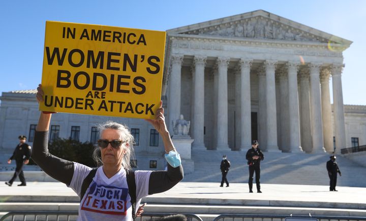 Pro-choice demonstrators protest outside of the U.S. Supreme Court on Nov. 1, 2021.