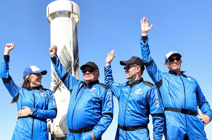 Actor William Shatner, second from left, became the oldest person to fly into space during a 10-minute flight in October.