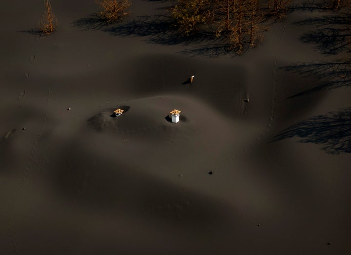 A location astir wholly covered by ash.