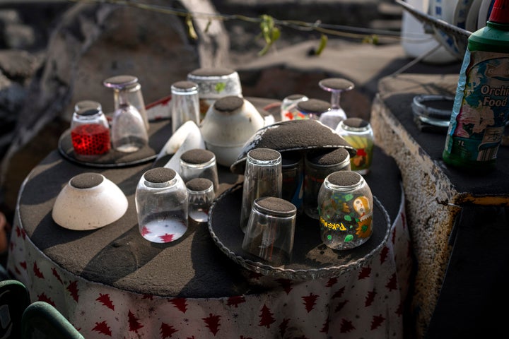 A crockery acceptable near down by residents who were evacuated from their village.