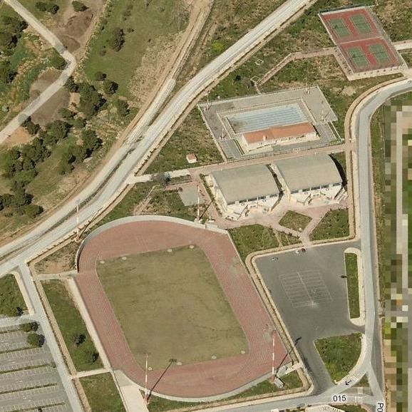 Κάτοψη των εγκαταστάσεων του Ολυμπικού Χωριού όπως φάινονται από δορυφορική φωτογραφία.