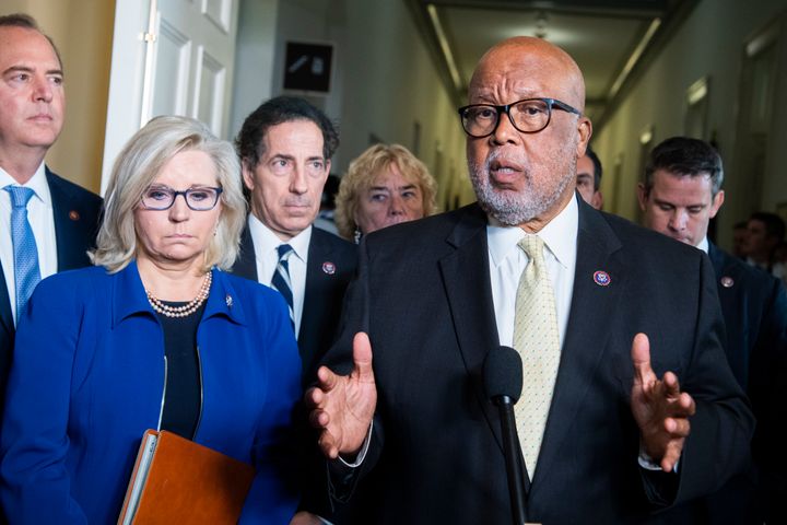 Chairman Bennie Thompson (D-Miss.) addresses the media after the House Jan. 6 select committee hearing on July 27, 2021.