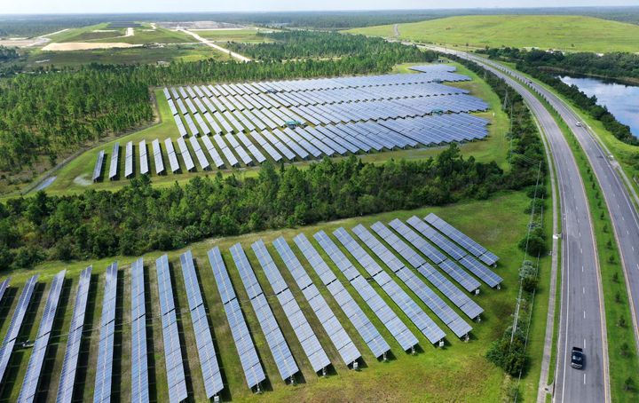 A solar farm in Orlando, Florida. If new legislation passes, more panels like these could be made in America. 
