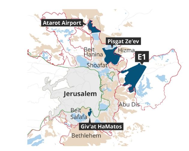 In blu le aree di nuova edificazione ebraica a Gerusalemme
