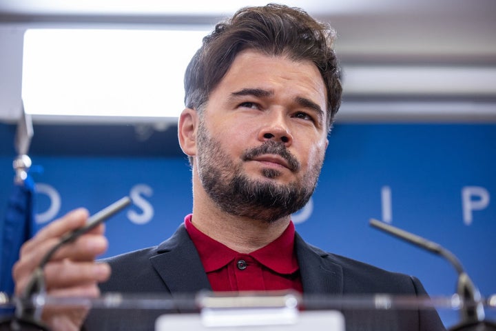 Gabriel Rufián, en una rueda de prensa en el Congreso.