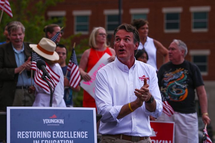 Republican gubernatorial candidate Glenn Youngkin gives a speech on his opposition to the teaching of critical race theory in Ashburn, Virginia, on June 30.