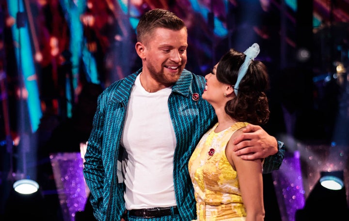 Adam Peaty and Katya Jones pictured in the Strictly studio on Saturday night