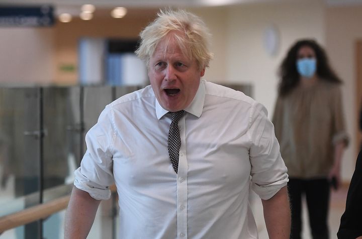 UK prime minister Boris Johnson on a visit to Hexham Hospital on November 8