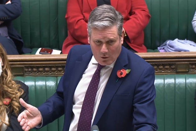 Labour party leader Sir Keir Starmer speaks in the House of Commons in London, during a emergency debate...