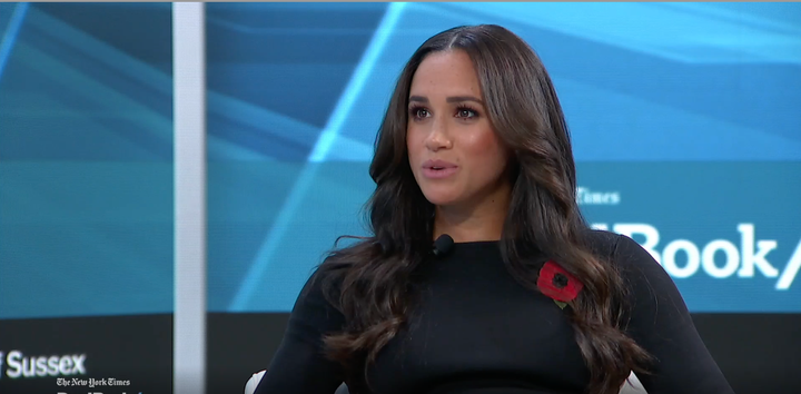 The Duchess of Sussex speaking at the DealBook Online Summit on Tuesday. 