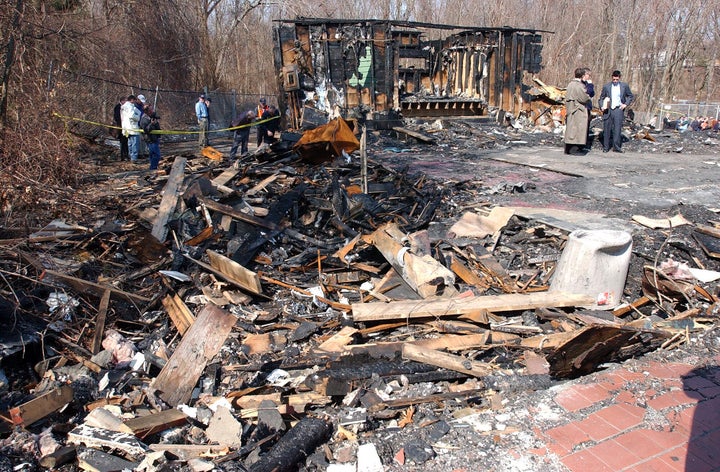 The remains of the Station nightclub in West Warwick, Rhode Island, on March 26, 2003, after a February fire that killed 100 people and injured about 200.