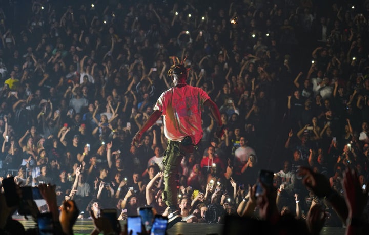 Travis Scott is seen performing Nov. 11, 2018, at the American Airlines Arena in Miami.