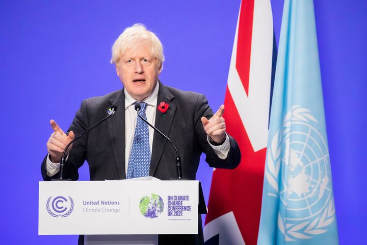Boris Johnson speaks during a press conference at the UN Climate Change Conference COP26 in Glasgow.