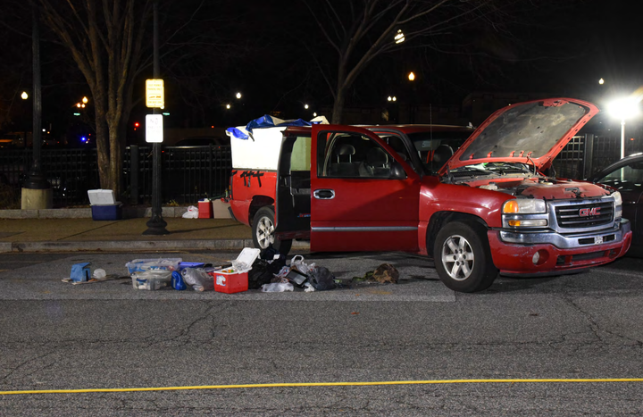 Lonnie Coffman's truck near the U.S. Capitol on Jan. 6. Police found a cache of weapons and ammunition in the truck.